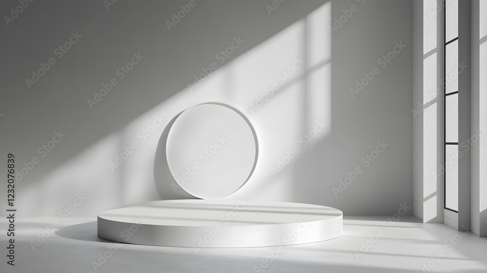 Poster minimalist geometric architectural display with striking contrasting lighting and dramatic shadows c