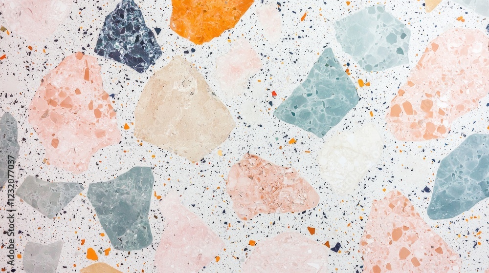 Poster soft hues of pastel stones create a captivating terrazzo texture, inviting a sense of calm and elega