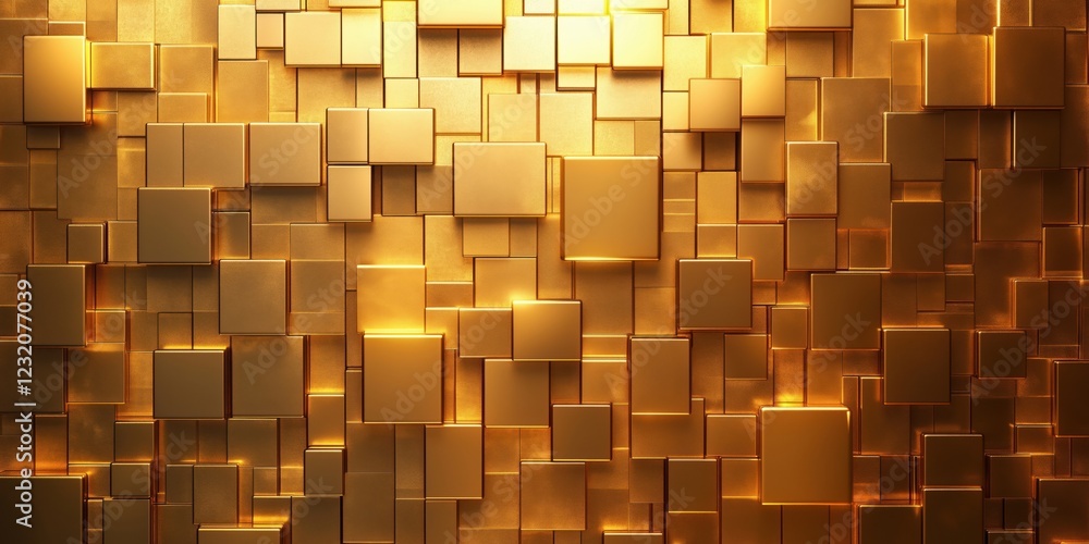 Poster golden geometric abstract background with layered squares and rectangles creating a modern, luxuriou