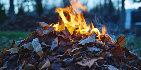 Burning Pile of Autumn Leaves