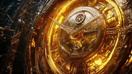 Obraz premium Detailed and Intricate Close-up of a Golden Clock Mechanism