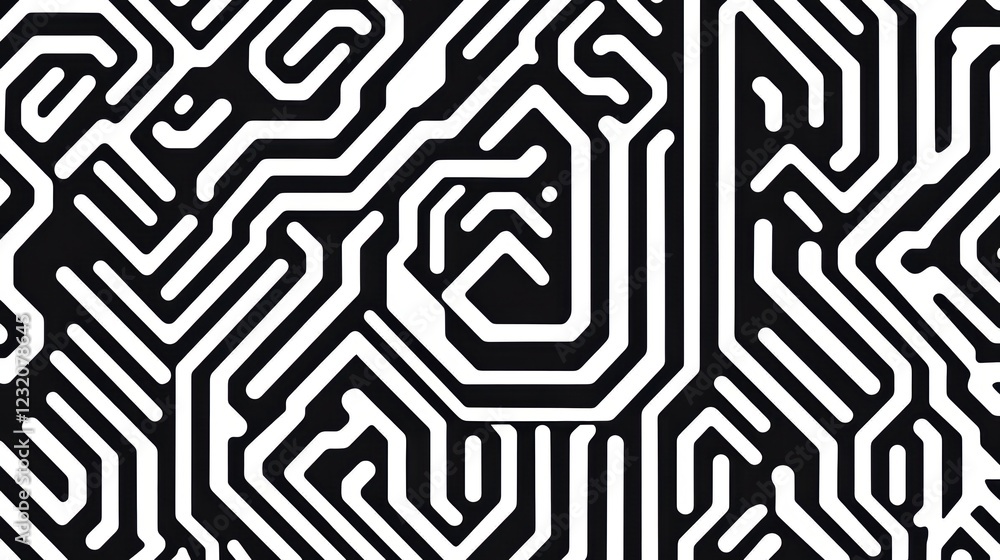 Poster abstract black and white pattern with intricate lines and shapes. complex geometric design featuring