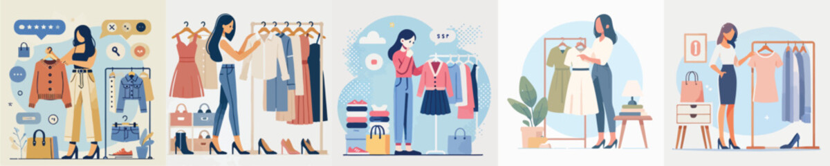 vector of woman choosing clothes