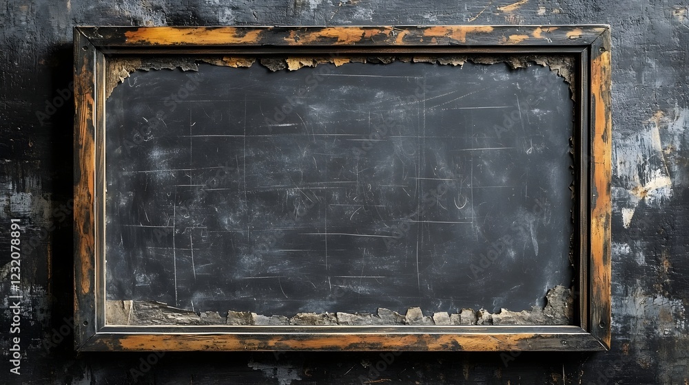 Aufkleber old weathered wooden blackboard or chalkboard with chalk marks grunge texture and a vintage frame as