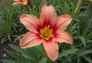 Fototapeta premium Peach Daylily Blossom: A Serene Garden Jewel