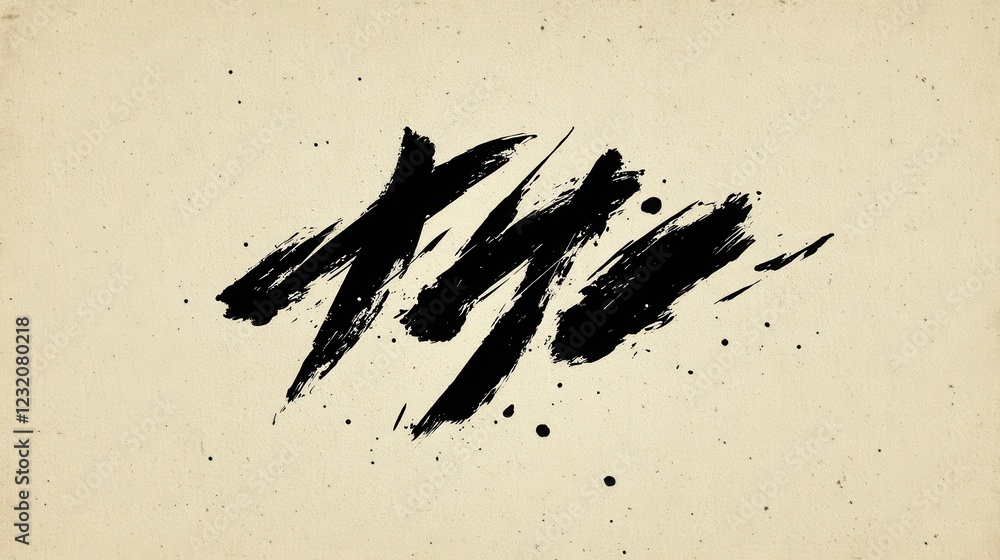 Poster abstract black ink strokes on textured beige background. dynamic brushstrokes create an energetic an