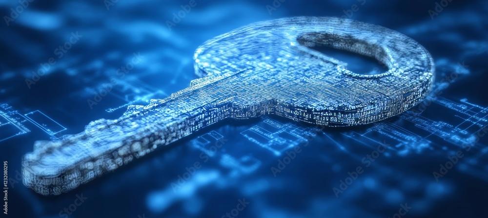 Poster illuminated digital key unlocking potential on circuit board depicting access and opportunities