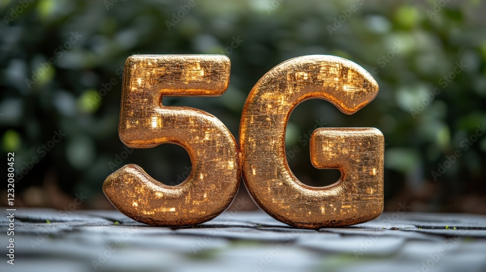 Aufkleber shiny golden 5g numbers symbolize the advancement of technology, representing high-speed connectivit