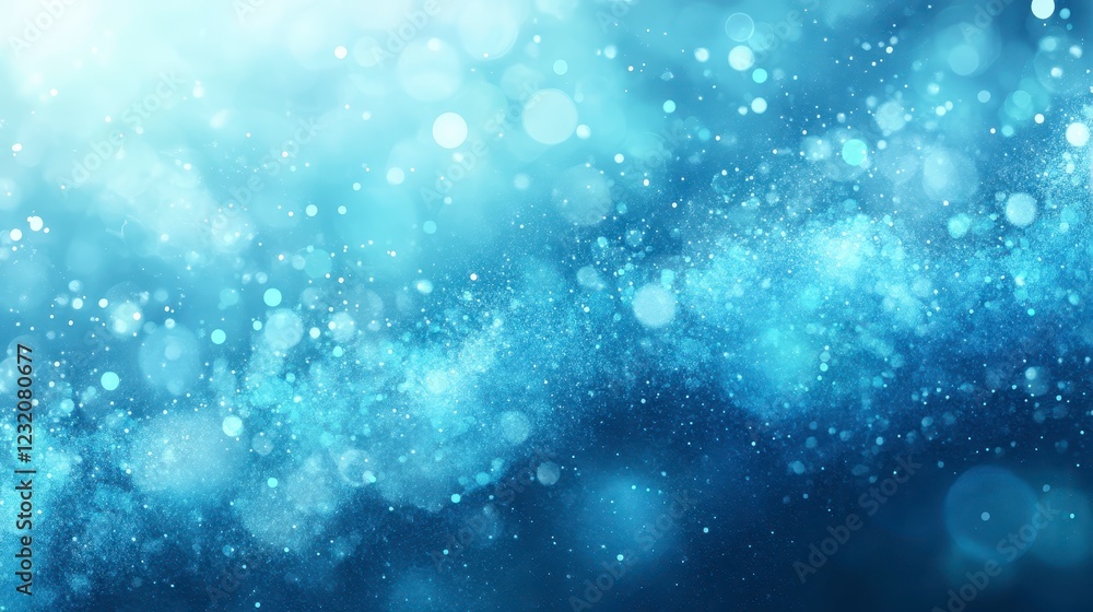 Poster abstract background with blue and white bokeh lights, glittering particles, and a dark vignette. the
