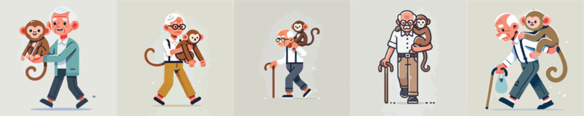 vector of grandfather holding a monkey