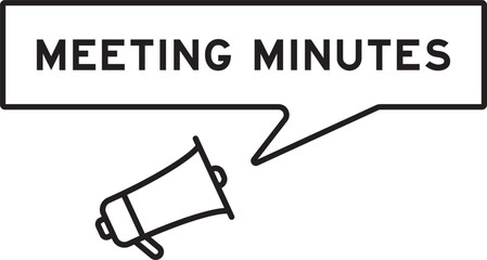 Megaphone icon with speech bubble in word meeting minutes on white background