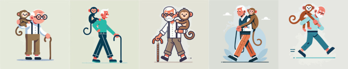vector of grandfather holding a monkey
