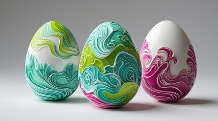 Fototapeta premium Colorful decorative easter eggs showcase intricate swirling patterns in a playful artistic display