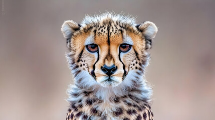 Cheetah cub portrait, wildlife, African savanna, blurred background, nature photography