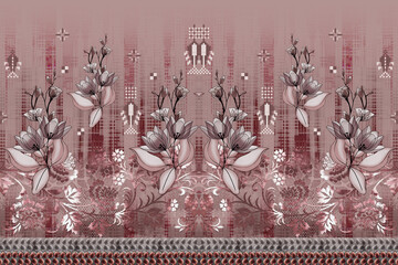 Textile digital design motif pattern decor hand made artwork frame gift card wallpaper women cloth ornament abstract border rug ethnic ikat etc new semi bold flower designs with geomatrical working