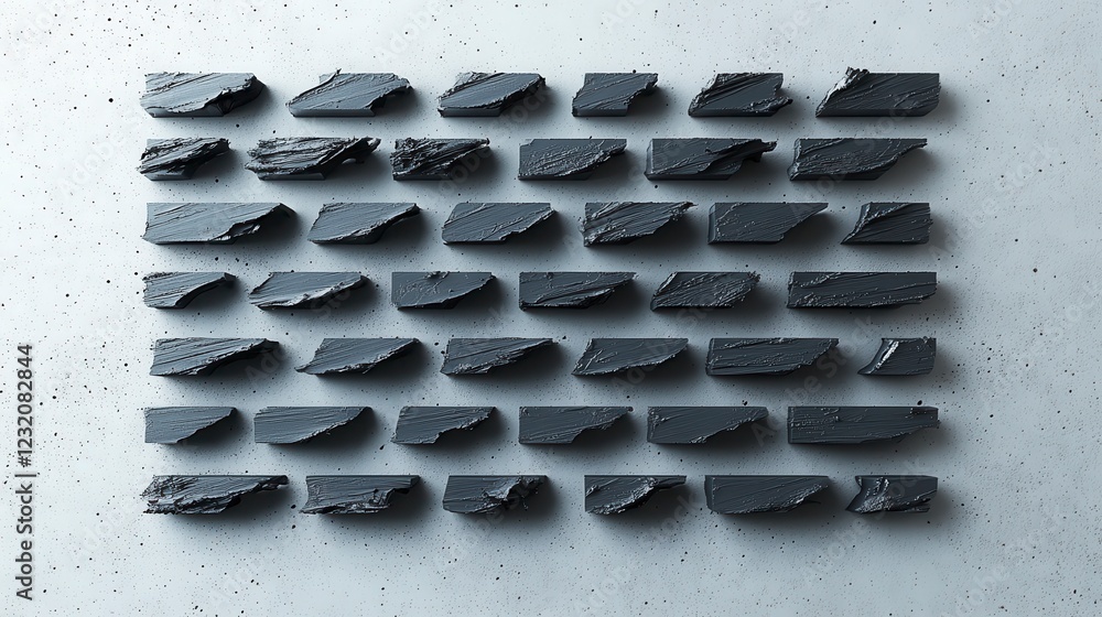 Poster abstract dark gray bricks arranged in a grid pattern on a light gray speckled background. the bricks