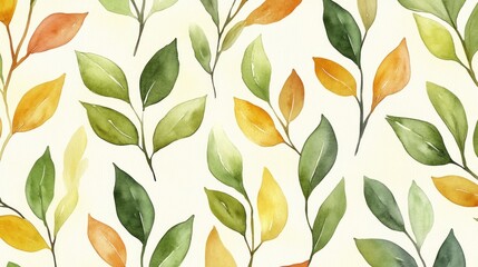 Watercolor autumn leaves seamless pattern.
