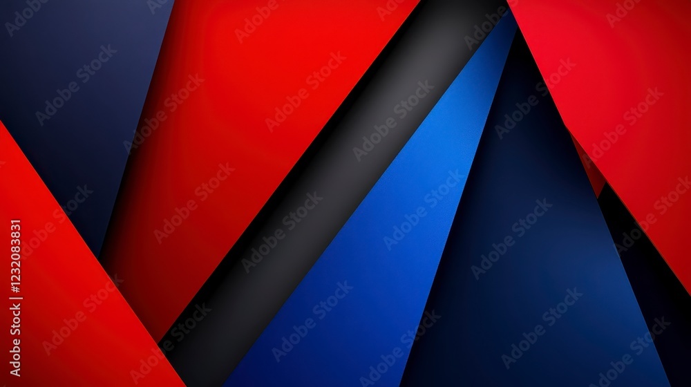 Poster abstract geometric background with overlapping red, blue, and dark gray triangles. the color scheme 