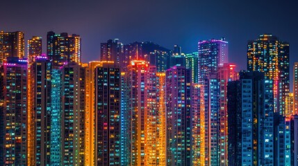 Obraz premium Vibrant Hong Kong Skyline at Night: A Dazzling Display of City Lights