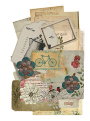 old postage stamps, vintage, retro style. Collage, old paper, wallpaper.