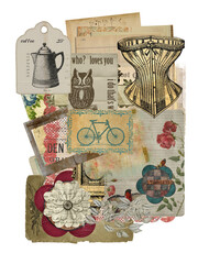 old postage stamps, vintage, retro style. Collage, old paper, wallpaper.