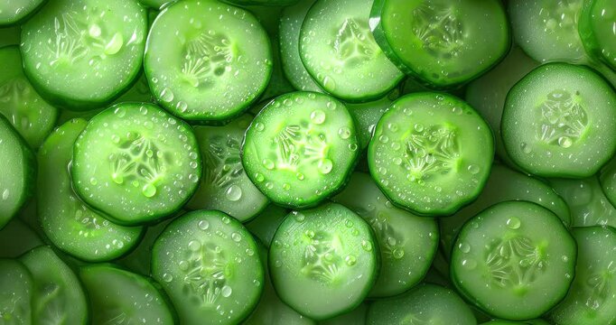 fresh cucumber slices top view macro green background crisp texture organic natural