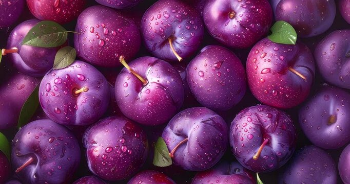 fresh purple plums close-up glossy texture vibrant sweet organic fruit arranged pattern