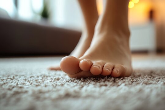 Close-up bare feet of person feeling itchy and irritated try to scratching by toe