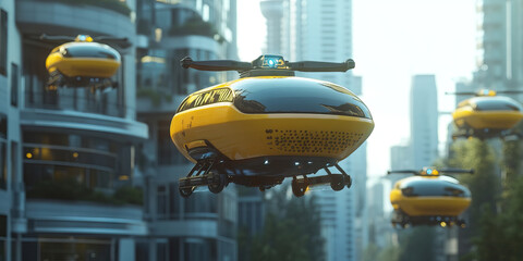 Yellow Autonomous Aerial Vehicles in Urban Setting