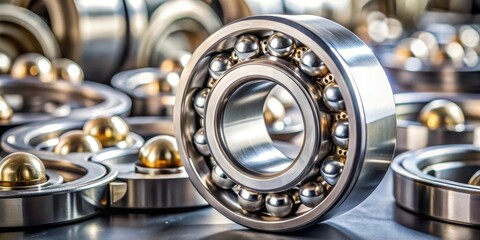 Angular contact ball bearing with metal races and balls in a mechanical component, industrial industry, industrial equipment