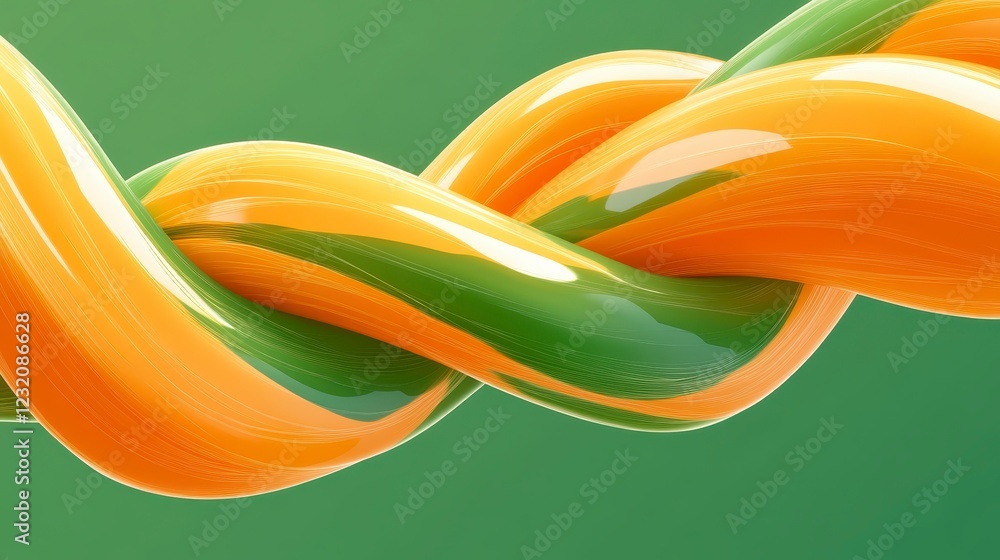 Fototapete abstract image of intertwined orange and green glossy shapes against a muted green background. the f