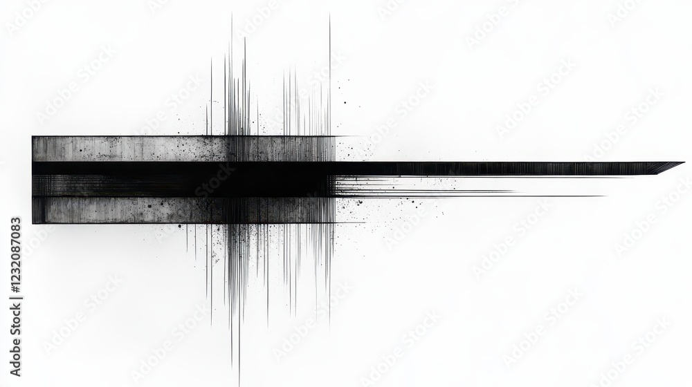 Poster abstract monochrome artwork featuring a dark gray rectangular shape with textured edges, overlaid by