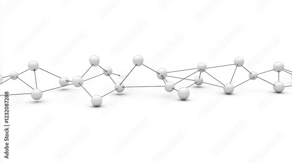 Poster abstract 3d rendering of interconnected white spheres on a white background, illustrating a network 