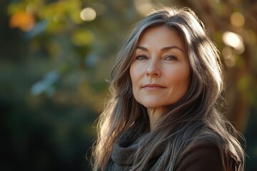 Naklejka premium Woman with long hair and scarf