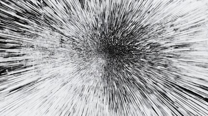 Obraz premium Abstract monochrome image featuring a radial burst effect composed of numerous small dots and lines, creating a sense of movement and energy. The