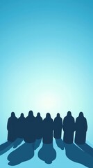 Silhouettes of Figures Against a Bright Blue Gradient Background