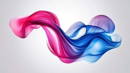 Fototapeta premium Abstract flowing fabric ribbons in shades of pink and blue against a light gray background. The image features soft, translucent textures and a