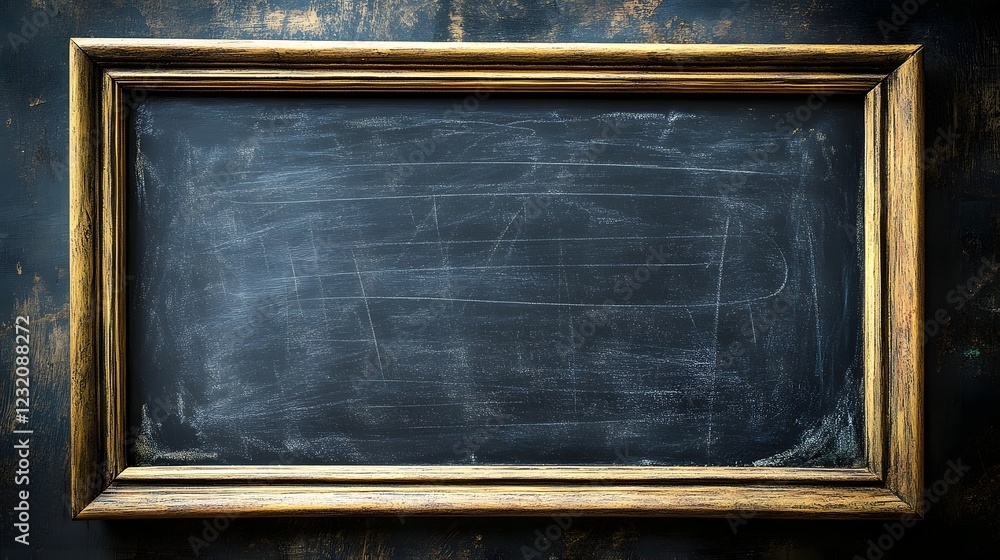 Aufkleber vintage grunge style blackboard with aged weathered wooden frame in moody atmospheric classroom or s