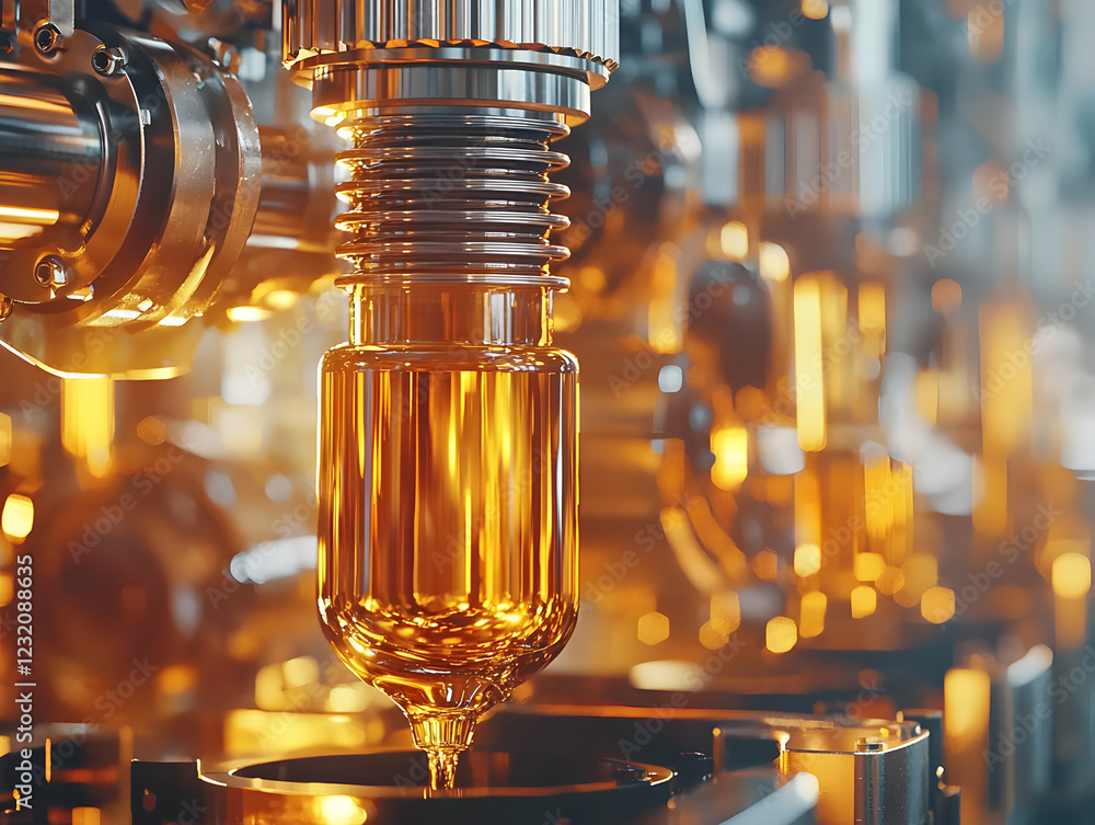 Poster automated filling of amber bottles in factory