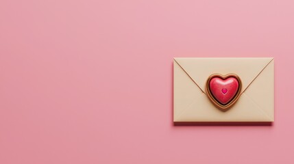 A love letter emoji with a heart seal, isolated on a pink background with space for text.