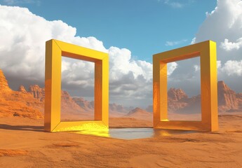 Golden frames in desert landscape.