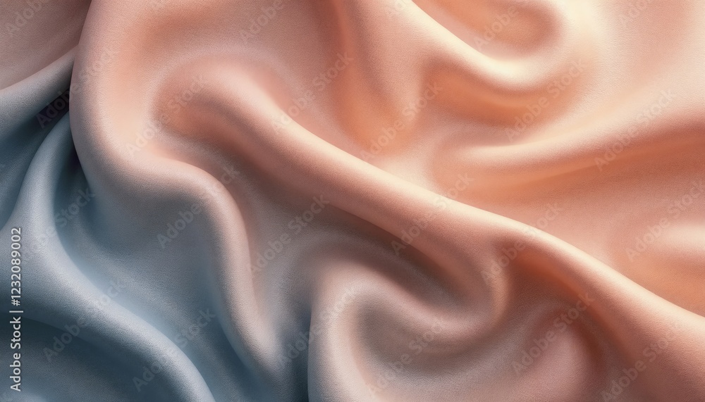 Poster fabric texture with smooth waves and folds transitioning from soft peach to cool gray-blue tones, cr