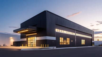 Fototapeta premium Modern Industrial Building at Dusk