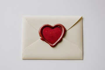 A love letter sealed with a heart-shaped wax seal, isolated on a white background with text space.