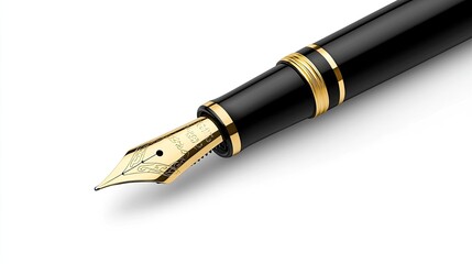 Elegant Black Fountain Pen with Gold Accents and Fine Nib Design