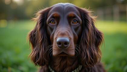 portrait of a dog, Dog with Long Wavy Fur in a Park