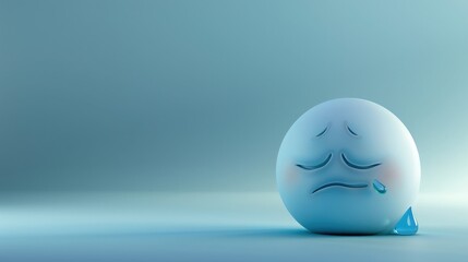 Blue Frowning Emoji With a Single Tear on a Pastel Blue Background Conveys Feelings of Sadness and Melancholy in a Minimalist Design