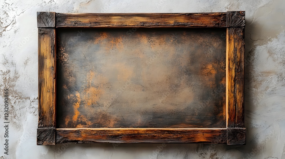 Aufkleber vintage rustic wooden frame with weathered distressed texture on a plain grungy wall background grea