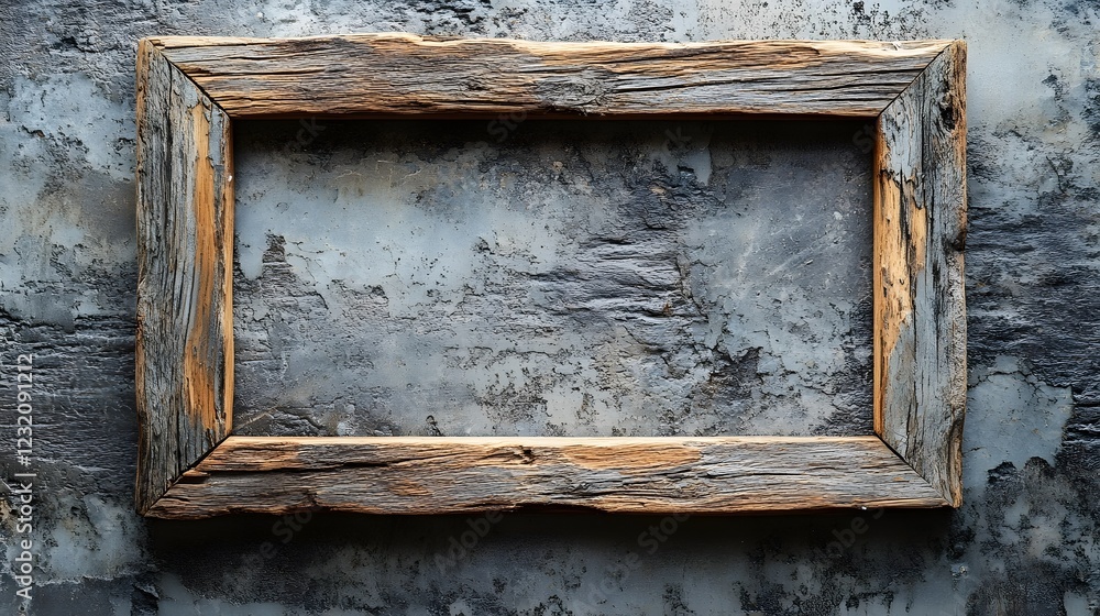 Aufkleber vintage rustic wooden frame against a weathered concrete wall background the frame is made of reclai