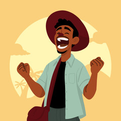 young man is happy while traveling